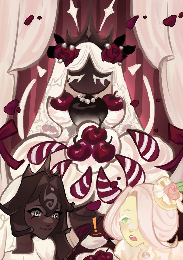 Black forest cookie and Wedding cake cookie from Cookie Run: Kingdom.