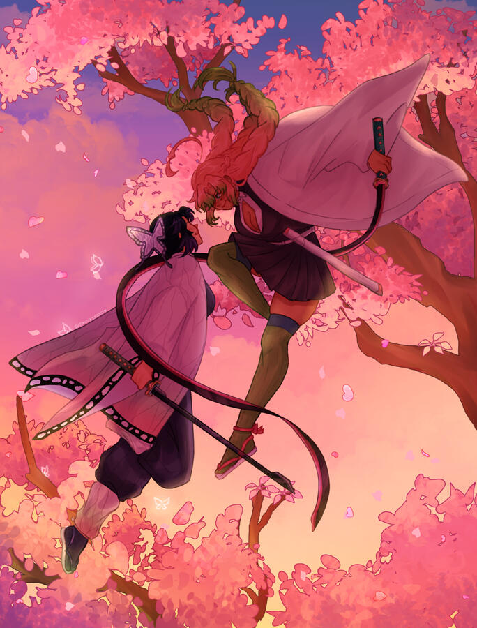 Shinobu Kochou and Mitsuri Kanroji from Demon Slayer.