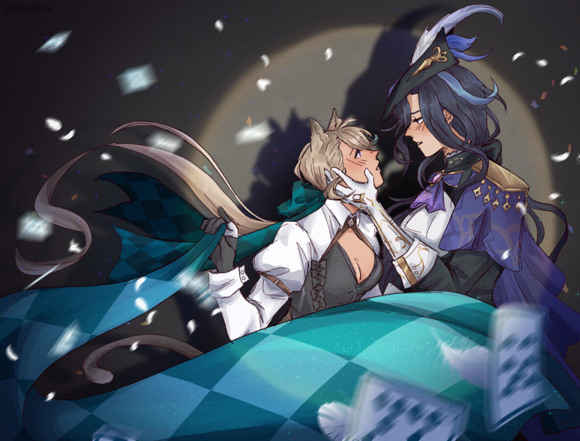 Clorinde and Lynette from Genshin Impact.