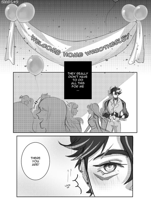 Comic of Wriothesley and Lyney from Genshin Impact based in an alternate universe (click image for full comic).